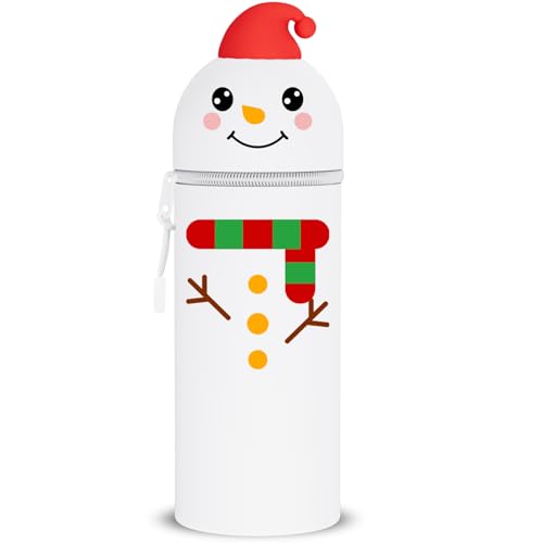 DGTSYAL 2 in 1 Weiche Federmäppchen - Kawaii Tischstifthalter, Reißverschluss, Silikon, Stiftetasche Buntstifte Marker, Büro, Uni, niedlicher Schulbedarf, Tier-Stifthalter (Schneemann) von DGTSYAL