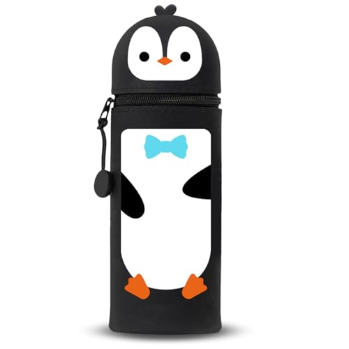 DGTSYAL 2-in-1 Weiche Federmäppchen - Kawaii mäppchen, Silikontasche, Stand Up Federmäppchen, Tier Stifthalter Bleistifttasche Mädchen Junge (Pinguin) von DGTSYAL