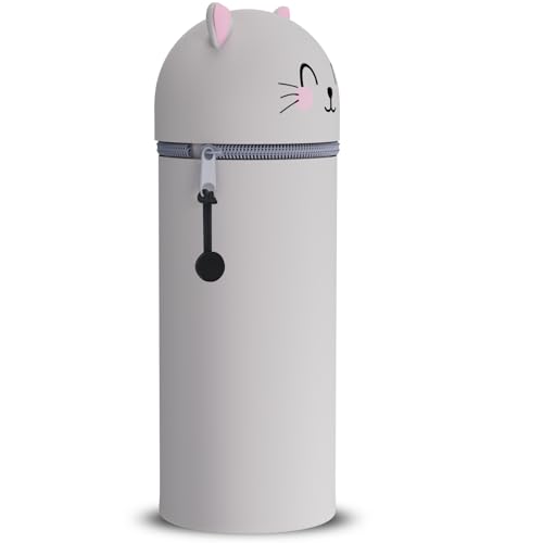 DGTSYAL 2-in-1 Weiche Federmäppchen - Kawaii mäppchen, Silikontasche, Stand Up Federmäppchen, Tier Stifthalter Bleistifttasche Mädchen Junge (Katze) von DGTSYAL