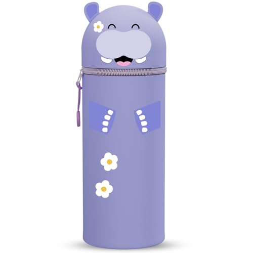 DGTSYAL 2-in-1 Weiche Federmäppchen - Kawaii mäppchen, Silikontasche, Stand Up Federmäppchen, Tier Stifthalter Bleistifttasche Mädchen Junge (Flusspferd) von DGTSYAL
