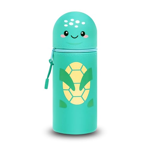DGTSYAL 2-in-1 Weiche Federmäppchen - Kawaii mäppchen, Silikontasche, Stand Up Federmäppchen, Tier Stifthalter Bleistifttasche Mädchen Junge (Schildkröte) von DGTSYAL