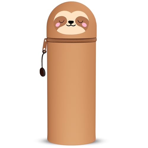 DGTSYAL 2-in-1 Weiche Federmäppchen - Kawaii mäppchen, Silikontasche, Stand Up Federmäppchen, Tier Stifthalter Bleistifttasche Mädchen Junge (Faultier) von DGTSYAL