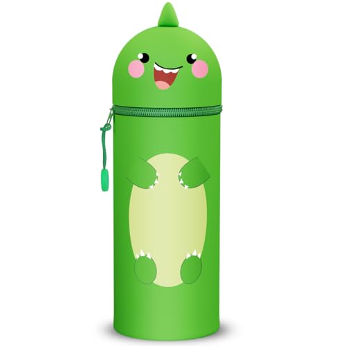 DGTSYAL 2-in-1 Weiche Federmäppchen - Kawaii Silikontasche Federmäppchen, mäppchen - Stand Up, Tier Stifthalter, Stifte Mäppchen, Stifthalter Bleistifttasche Mädchen Junge (Dinosaurier) von DGTSYAL