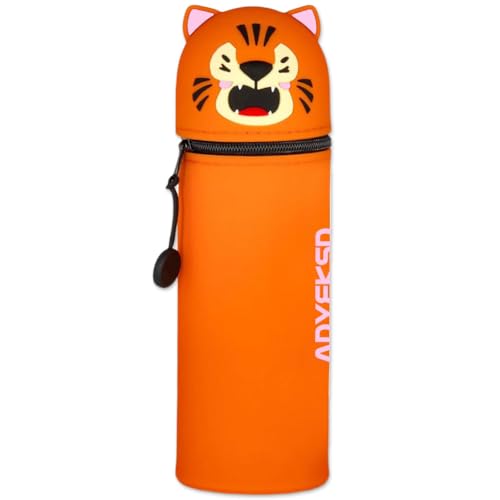 DGTSYAL 2 in 1 Weiche Federmäppchen - Kawaii Tischstifthalter, Reißverschluss, Silikon, Stiftetasche Buntstifte Marker, Büro, Uni, niedlicher Schulbedarf, Tier-Stifthalter (Tiger) von DGTSYAL
