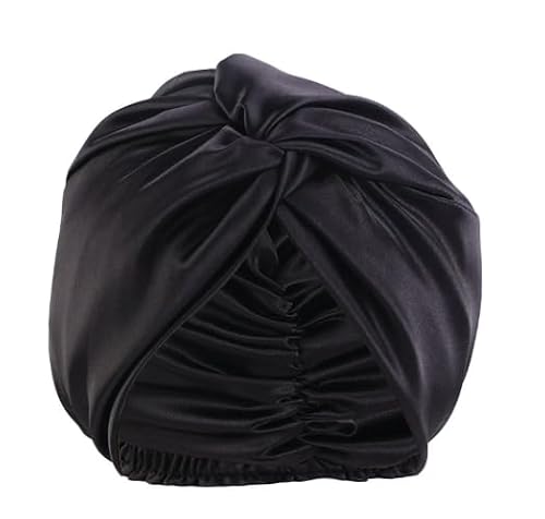 Seiden Schlafhaube für Gesunde Haare über Nacht Lockenform Schutz Verhindert Haarbruch und Frizz Für Alle Haartypen Damen Schwarz von DGTSYAL