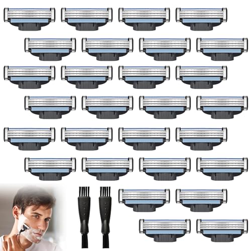 28 Stück Kompatibel Gillette Klingen Rasierklingen Rasierklingen Ersatzklingen Rasierer Klingen für Nassrasierer Herren 3 Lagige Mit 2 Reinigungsbürsten von DGUSO