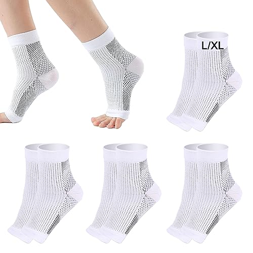 4 Pairs FußKompressionssocken Nano Neuropathie Socken Stützsocken Fußkompressionssocken Kompressionssocken Herren Damen Fußbandage Plantar Neuropathie Socken für Sport Fitness Laufen(Weiß,L/XL) von DGUSO