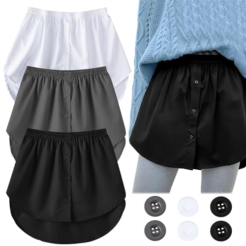 DGUSO 3 Stück Blusenrock, Hemdverlängerung Damen,Blusenverlängerung Damen, Shirt Extender Damen,Damen Hemd Verlängerung Rock Passt zu Jeder Kleidung(XL/Schwarz/Weiß/Grau/6*Knöpfe) von DGUSO