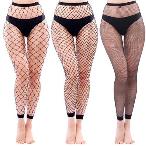 DGUSO 3 Stück Netzstrumpfhose Schwarz Fischnetz Strumpfhosen für Sexy Frauen Strumpfhose Glitzer Damen,Geeignet für Partys, Cosplay und Andere Tanzpartys, Schwarz von DGUSO