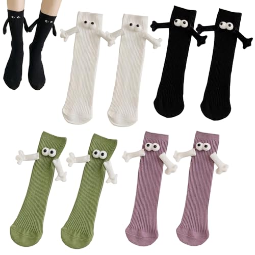 DGUSO 4 Paar Lustige Magnetische Saugnapf, Hand in Hand Socks 3D Puppe Paar Socken Lustige Magnetische Socken für Frauen Männer, Socken mit Magnetarmen Unisex Lustige Halten Hände Socken von DGUSO