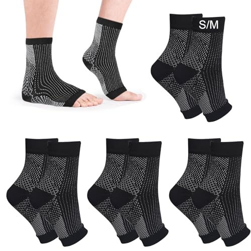 DGUSO 4Pairs Schwarz Super Socks Neuropathie Stützsocken Damen Neuropathie Socken Nano Neuropathie Socken Fußkompressionssocken Fußbandage Plantar für Sport Fitness Laufen Durchblutungsförderung(S/M) von DGUSO