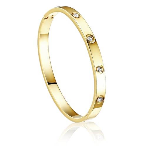 DGUSO Armreif Gold Plattiert 18k Liebe Freundschaft Mit Kubischen Zirkonia Steinen Für Frauen Edelstahl Für Liebe Paar Schmuck Armreif Geschenke von DGUSO