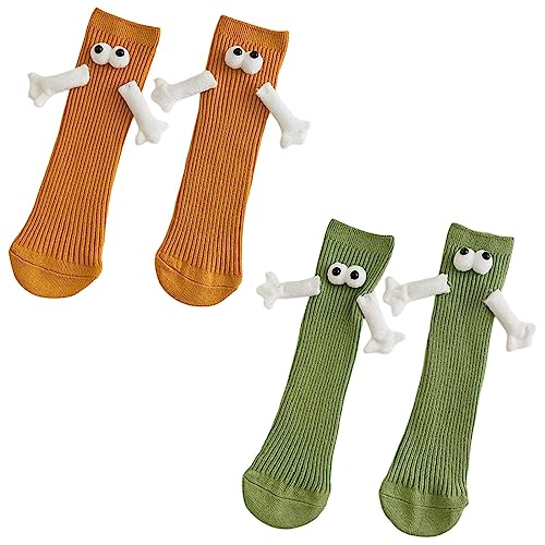 Hand in Hand Socks 2 Paar Socken mit Händen Magnetische Saugnapf-3D-Puppe Socken Hand-in-Hand-Socken Freundschaftssocken Magnet Mittlere Röhre Süße Socken mit Große Augen Geschenke für Damen Männer von DGUSO