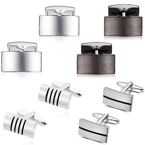 Manschettenknöpfe Herren 4 Paar, Manschettenknöpfe Für Herren Klassische, Manschettenknöpfe Herren Silber Schwarz Streifen Cufflinks, Manschettenknöpfe Set für Männer Hochzeit, Geburtstag, Tanzparty von DGUSO