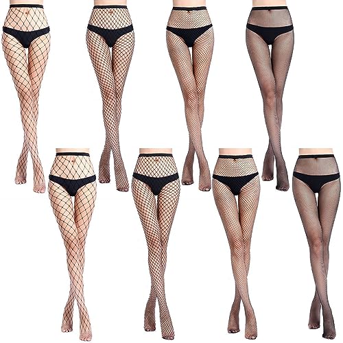 Netzstrumpfhose Schwarz 8 Paar Fishnet Stockings Netz Strumpfhosen Damen, Schwarze Sexy Fischnetz Strumpfhose Hohe Taille Fischnetz Strumpfhose für Damen, Stockings Sexy Damen mit 4 Arten von DGUSO