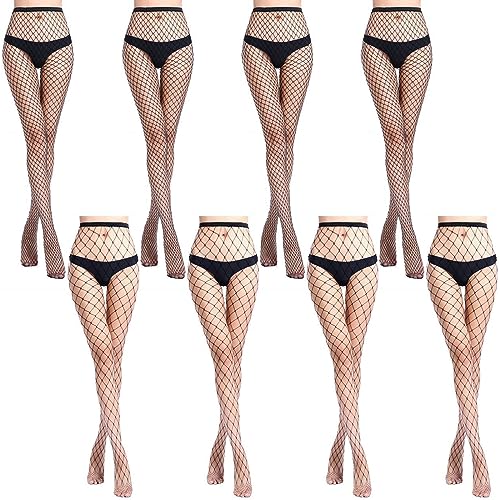 Netzstrumpfhose Schwarz 8 Pcs Fishnet Stockings Set, Schwarze Sexy Fischnetz Strumpfhose Fishnet Tights, Hohe Taille Netz Strumpfhosen Damen, Schwarze Netzstrumpfhosen mit 2 Netzwerkportgrößen von DGUSO