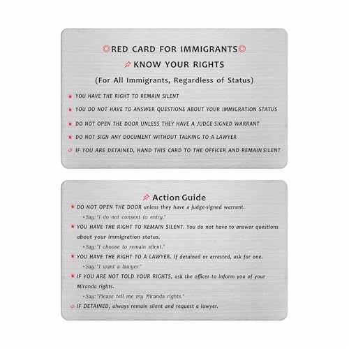 DGXMD Rote Karte für Einwanderer – Know Your Rights & Action Guide (zweisprachiges Rechtsschild) | ICE Defense Card | Tragbares Einwanderungsrechts-Tool, silber, Medium von DGXMD
