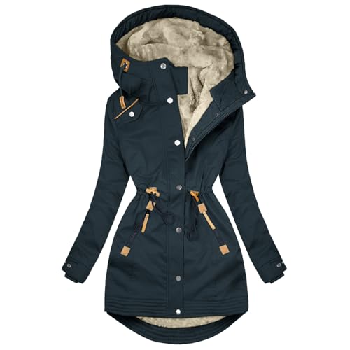 DGZTWLL Dicker Winter-Parka für Damen, winddicht, verstaubar, warm, flauschig, Sherpa-Jacken, Übergröße, langer Mantel, Outwear, Tasche, Pufferjacke für Damen, A1-Blau, 36 von DGZTWLL