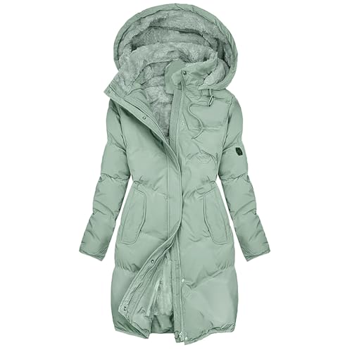 DGZTWLL Dicker Winter-Parka für Damen, winddicht, verstaubar, warm, flauschig, Sherpa-Jacken, Übergröße, langer Mantel, Outwear, Tasche, Pufferjacke für Damen, A2-Grün, 36 von DGZTWLL