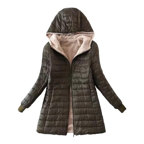 DGZTWLL Frauen Fleece Gefüttert Parka Jacke, Winddicht Packbar Warm Cropped Puffer Mäntel Mittelgewicht Gepolsterte Outwear mit Taschen Puffer Weste Mode 2023, grün, 48 von DGZTWLL