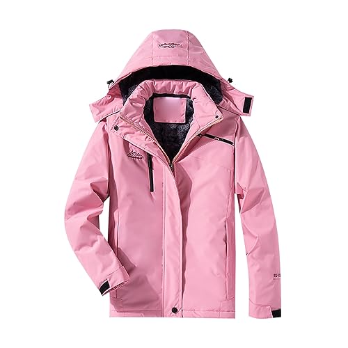 DGZTWLL Frauen Männer Berg Wasserdichte Ski Schnee Jacke, Winter Winddichte Regenjacke Wandern Snowboard Fleece Gefüttert Jacke Kapuze Damen Jacke Mode 2023, A1-pink, 46 von DGZTWLL