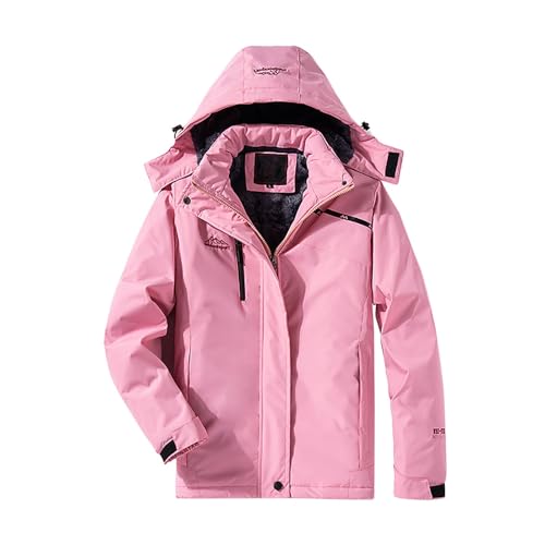 DGZTWLL Frauen Männer Berg Wasserdichte Ski Schnee Jacke, Winter Winddichte Regenjacke Wandern Snowboard Fleece Gefüttert Jacke Kapuze Damen Jacke Mode 2023, A2-pink, 52 von DGZTWLL