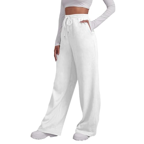 DGZTWLL Jogginghose mit weitem Bein für Damen, Übergröße, leger, hohe Taille, athletische Jogginghose, bequeme Sweathose mit Kordelzug, Taschen, Schlupfhose für Damen, A1-Weiß, XXL von DGZTWLL