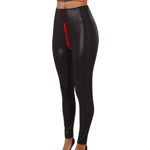 DGZTWLL Kunstleder-Leggings für Damen, sexy Reißverschluss im Schritt, hohe Taille, schmale schmale Yogahose, Übergröße, Bauchkontrolle, BK3, 3X-Groß von DGZTWLL