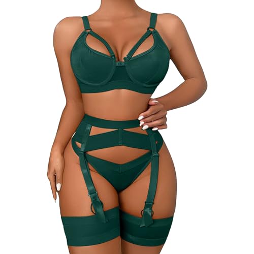 DGZTWLL Sexy Dessous für Damen, Netzstoff, 4-teiliges Strumpfgürtel, Bodydoll-Dessous-Set mit BH und Höschen, Valentinstagsgeschenk, A3-AG, XX-Large von DGZTWLL