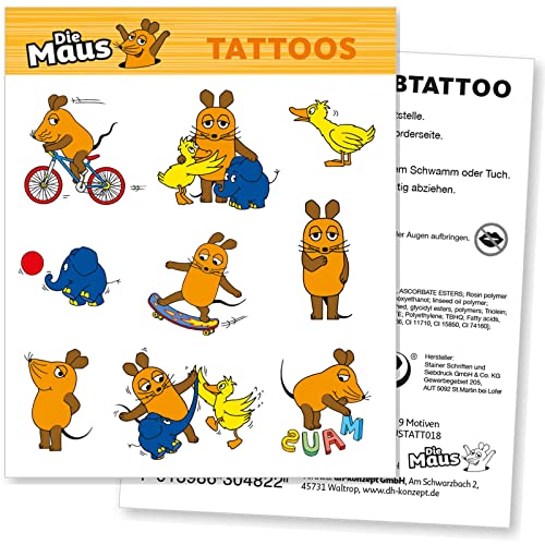 DH-Konzept 9 Tattoos * DIE SENDUNG MIT DER MAUS * für Kindergeburtstag und Mottoparty | Kindertattoos Kinder Tattoo Party Set von DH-Konzept