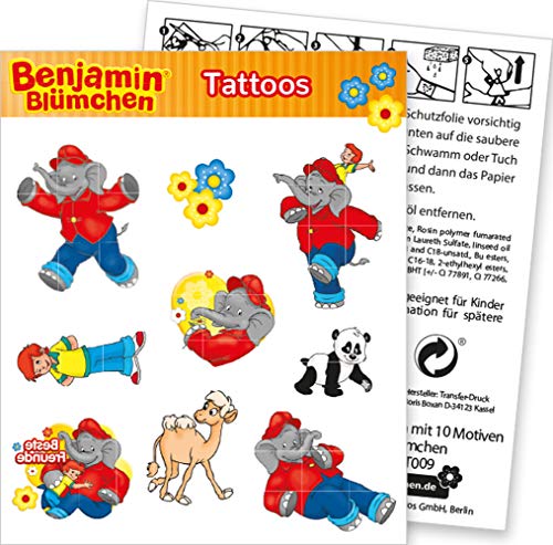 9-tlg. Tattoo-Set * BENJAMIN BLÜMCHEN * als Mitgebsel oder Geschenk | Sticker Bilder Kinder Kindergeburtstag Geburtstag Mädchen Törööö Elefant von DH-Konzept