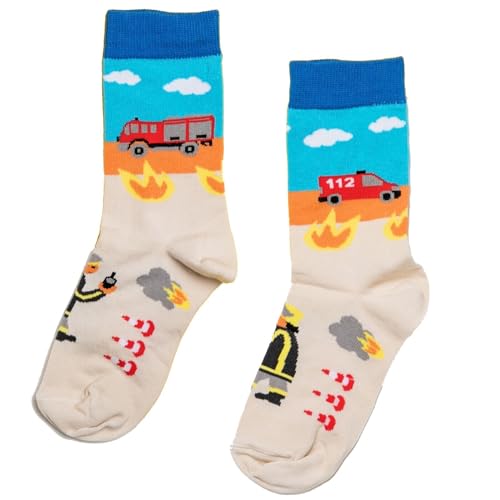 DH-Konzept Socken * FEUERWEHR * für Kinder | Strümpfe für den kleinen Feuerwehrmann | Kinderstrümpfe, Größe: 32/33, 9-10 Jahre von DH-Konzept