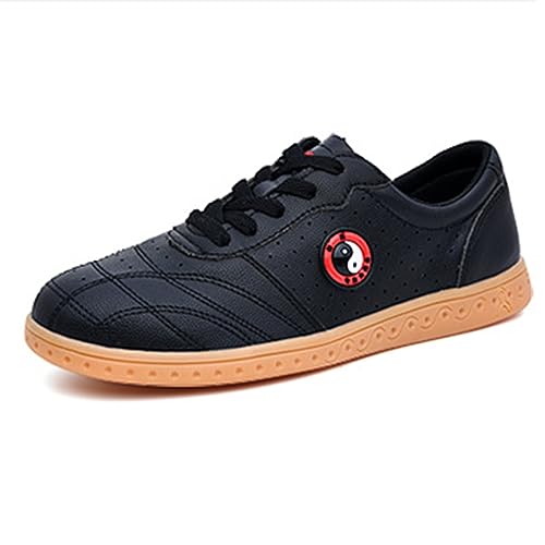 DHAEY Kampfsportschuhe, Leder, atmungsaktiv, Low-Top-Shaolin-Kungfu-Schuhe, bequem, lässig, leicht, Tai-Chi-Kampfkunst-Trainings-Sneaker (Color : Black, Size : 43 EU) von DHAEY