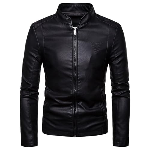 DHAEY Lederjacken für Herren, Herren Kunstlederjacke Casual Slim Fit Perfekter Frühling Herbst Motorrad Pu Kleidung Match Mantel (Color : Black, Size : L) von DHAEY