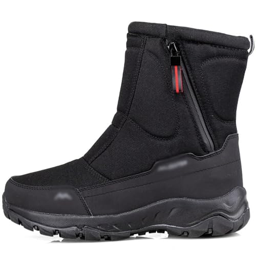 Damen-Schneestiefel Gummisohle Rutschfest Warm Mit Fell Gefüttert Seitlicher Reißverschluss Bequem Lässig Herren-Winterstiefel Unisex Plateau-Schuhe Mit Mittlerer Wade ( Color : Black , Size : 40 EU ) von DHAEY