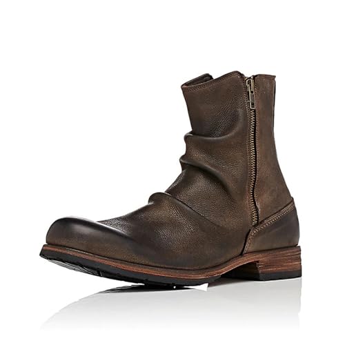 Herren-Stiefeletten for Anziehen Cowboystiefel seitlicher Reißverschluss runde Zehenpartie klobiger Absatz Reitstiefel Retro klassische traditionelle Country-Arbeitsstiefel ( Color : Brown , Size : 45 von DHAEY