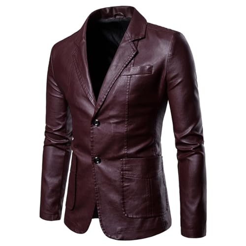 Lederjacken für Herren, Herren Lederjacke Herren Mode Motorrad PU Lederjacke Tasche Ledermantel Herren Gefütterte Jacke Slim Street Biker Mantel Reißverschluss ( Color : Burgundy , Size : 2XL is Eur L von DHAEY