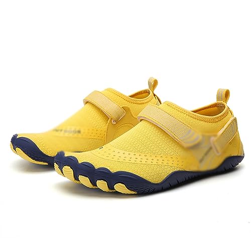 Männer Frauen Gewichtheben Squat Schuhe Starke Anti-Rutsch Professionelle Cross Trainer Schuhe Atmungsaktive Weiche Unterseite Breite Zehen Kreuzheben Schuhe (Color : Yellow, Size : 45 EU) von DHAEY