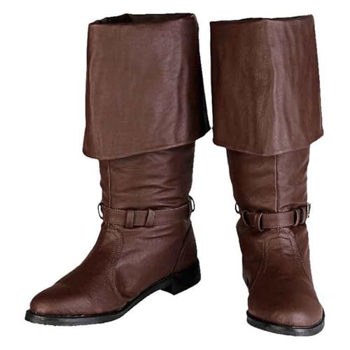 Mittelalterliche Piratenstiefel im britischen Renaissance-Stil spitze Zehenpartie niedriger Absatz Leder bequeme lässige Unisex-Country-Western-Stiefel erhältlich for normale und breite Waden ( Color von DHAEY