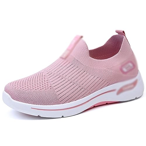 Orthopädische Damen-Sneaker, atmungsaktiv, mit Fußgewölbestütze, Strick-Freizeitschuhe, Bequeme, lässige Damen-Sportschuhe for Damen (Color : Pink, Size : 38 EU) von DHAEY