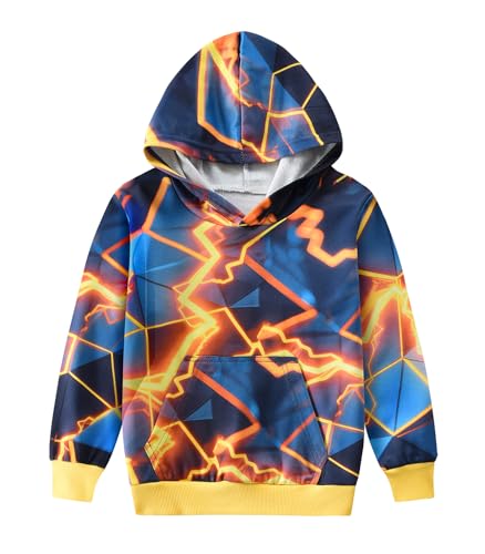 DHASIUE Jungen Mädchen 3D Hoodie Flammen Kapuzenpullover Winter Kinder Blitz Sweatshirt Langarm Pullover Mit Kapuze Tops 9-10 Jahre Gr.134 von DHASIUE
