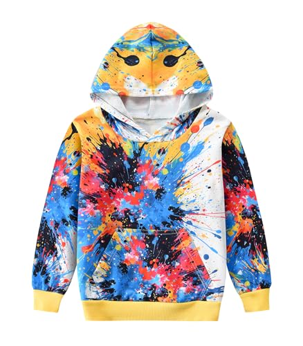 DHASIUE Jungen Mädchen 3D Hoodie Kapuzenpullover Winter Kinder Sweatshirt Malerei Spotty Langarm Pullover Mit Kapuze Tops 9-10 Jahre Gr.134 von DHASIUE