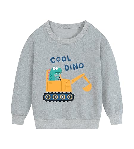 DHASIUE Jungen Sweatshirt Pullover Kinder Jungen Mit Muster Langarmshirts Baumwolle Tops Winter Warme Sweatshirts Cooler Dinosaurier Bagger Grau 3 Jahre 98 von DHASIUE