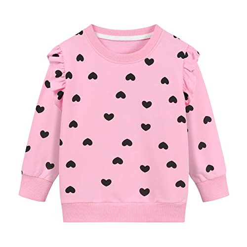 DHASIUE Kleinkind Mädchen Valentinstag Sweatshirts Baumwolle Herz Pullover Rosa Rundhals Ruffle Langarm Kleidung Winter Kinder Mädchen Urlaub Shirts Tops Schwarz Herz 4-5 Jahre von DHASIUE