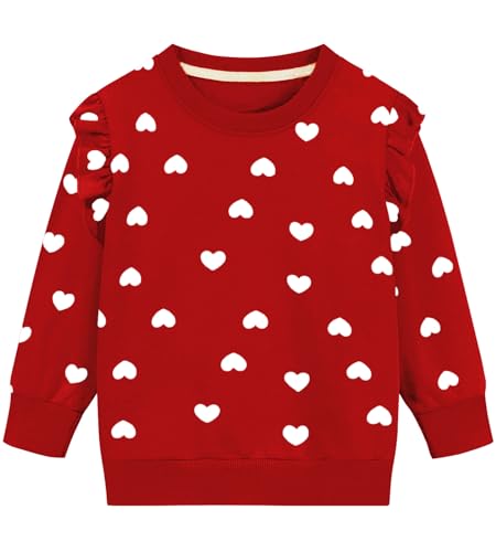 DHASIUE Kleinkind Mädchen Valentinstag Sweatshirts Herz Pullover Baumwolle Rundhals Ruffle Langarm Kleidung Kinder Mädchen Winter Rot Ferien Shirts Tops Weiß Herz 6-7 Jahre von DHASIUE