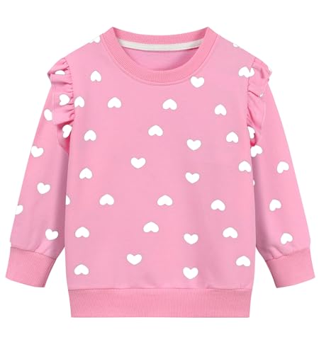 DHASIUE Kleinkind Mädchen Valentinstag Sweatshirts Rosa Baumwolle Rundhals Herz Pullover Ruffle Langarm Kinder Mädchen Kleidung Rot Winter Urlaub Shirts Tops Weißes Herz 4-5 Jahre von DHASIUE