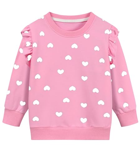 DHASIUE Pullover für Mädchen Herz Print Kinder Sweatshirts Rundhals Baumwolle Herbst Winter Langarmshirt Rosa 5-6 Jahre 116 von DHASIUE