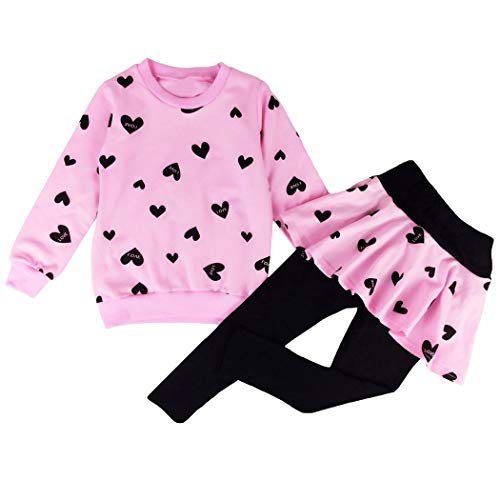 DHASIUE Mädchen Kleinkind Niedliche Outfits Kleidung Set Herzen Druck Langarm Sweatshirt T-Shirt Tops & Hosenrock Rock Leggings Hosen Alter 2-8 Jahre, 1# Rosa, 4-5 Jahre von DHASIUE