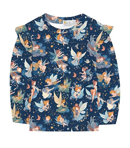 DHASIUE Mädchen Langarmshirt Blumen Feen Blau Longsleeve Tshirt Kinder Winter Casual 4 5 Jahre Langarm Shirt Muster Pullover Rüsche Kurzarm Bluse Tops Gr.110 von DHASIUE