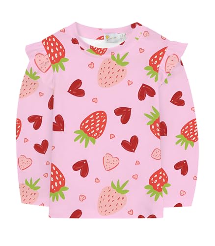 DHASIUE Mädchen Langarmshirt Rosa Erdbeere Rotes Herz Longsleeve Tshirt Kinder Winter Casual 4 5 Jahre Langarm Shirt Muster Pullover Rüsche Kurzarm Bluse Tops Gr.110 von DHASIUE